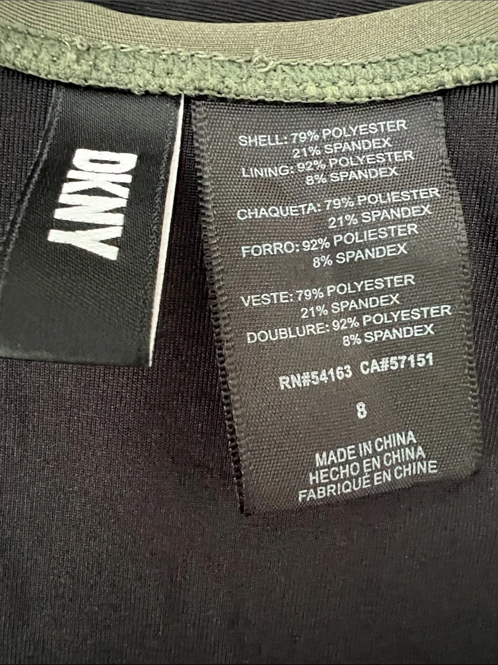 DKNY Olive Green and Black V-Neck One-Piece Swimsuit Size 8 Like New - Picture 4 of 4